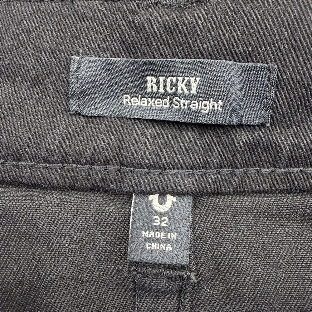 True Religion Ricky Straight Jeans Mens 32x32 Black Denim Flap SN Relaxed $149